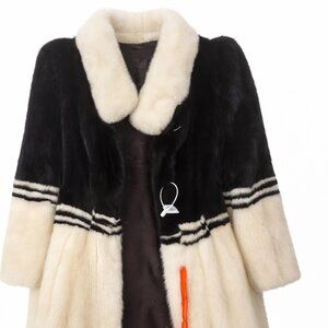 NEW Genuine Mink Fur Coat Women Black Ivory Two-Tone Luxury Winter Jacket